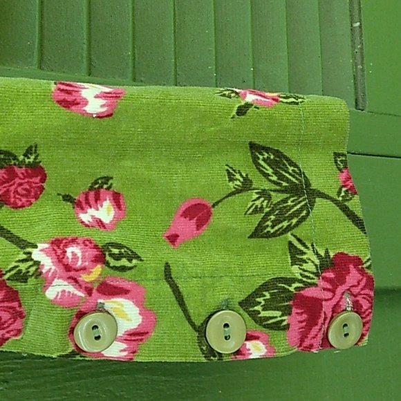 Corduroy Blazer Jacket green Me Jane size XL pink flowers fall Barbie statement - Picture 7 of 9